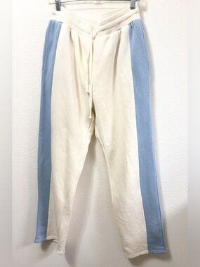 Forever 21 Men Colorblock Jogger Sweatpants Cream Blue Cozy Lounge M